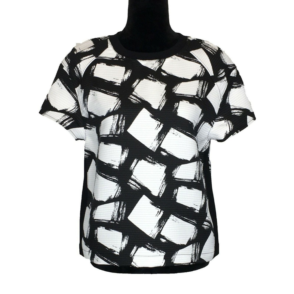 NWT Banana Republic Top SMALL White Black Tiny Quilt Structure Shirt Fun Pattern